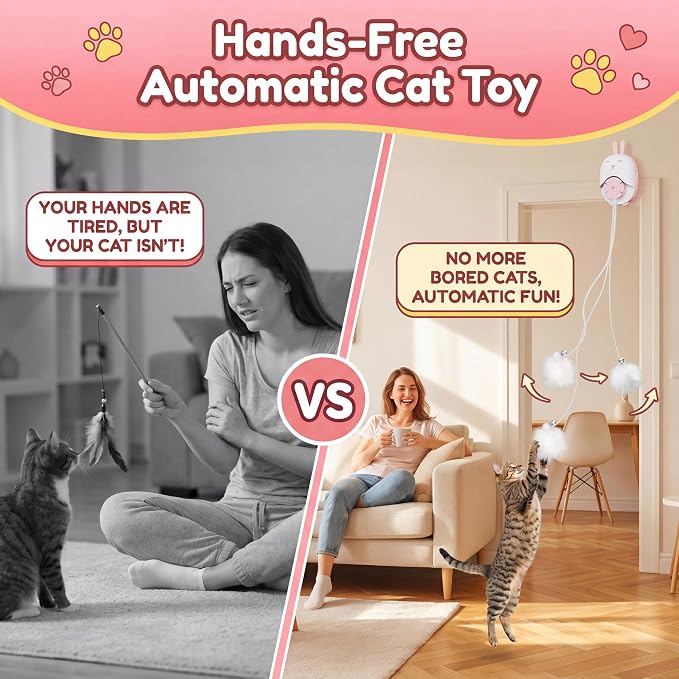 Interactive Cat Toys for Indoor Cats, USB Rechargeable Electric Teaser with Clip, Automatic Cat Toys to Self Play Enrichment Toy for Bored Kittens & Adult Cats (Pink) - Image 2