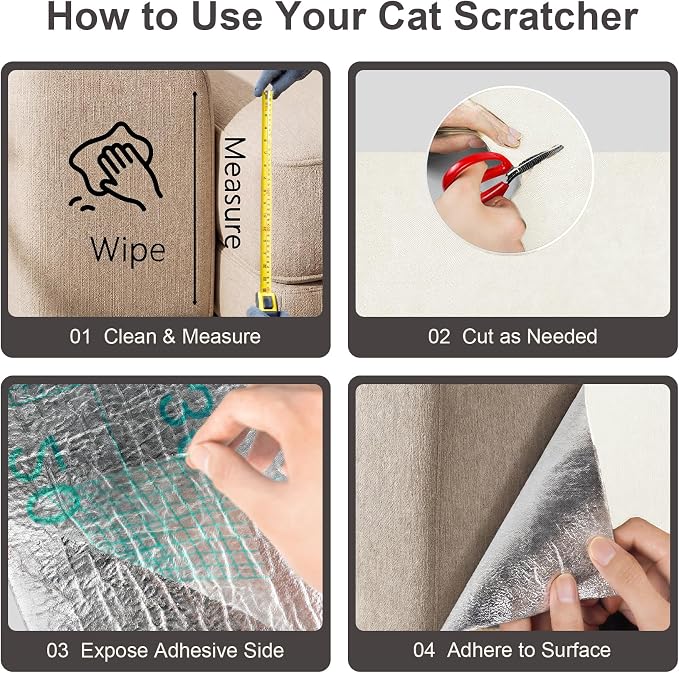 Cat Scratcher, 39.7x15.7” Cat Scratch Furniture Protector | Trimmable, No-Shedding Cat Scratch Pad with Self-Adhesive Backing for Climbing, Protects Walls, Carpet and Couch, White - Image 5