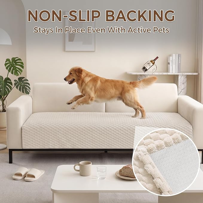 Foxdecor Couch Cover for Dogs Sofa Covers Non Slip Couch Pad Pet Friendly | Pet Couch Covers Washable Sofa Protector, Furniture Cover Couch Seat Protector for Living Room, White 28x70 Inch - Image 2