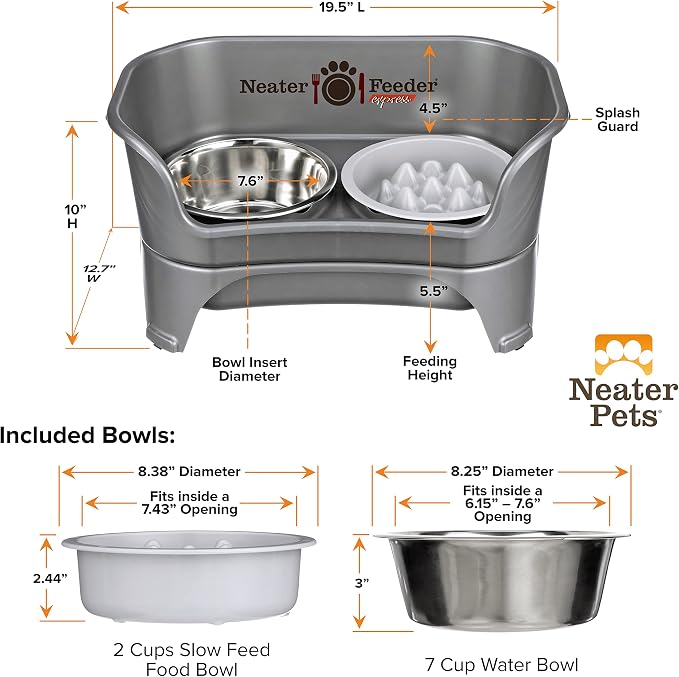 Neater Feeder Express Mess Proof Dog Bowls Elevated for Medium and Large Breed – Made in USA – No Spill Raised Slow Feeder Elevated Dog Bowl Stand, Slow Feed Food and Water Bowl Set, Grey - Image 9
