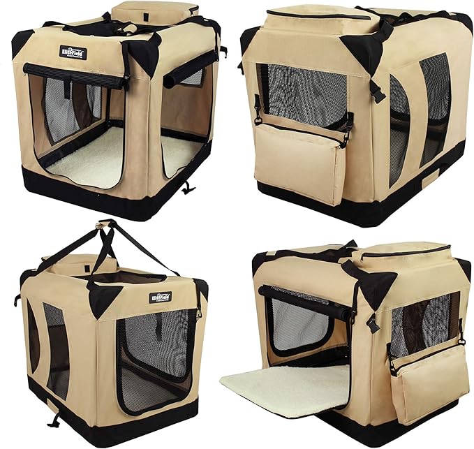 EliteField 3-Door Soft Dog Crate with Bed & Carrying Bag (2-Year Warranty) | 3 Mesh Doors, Steel Frame, Removable & Washable Crate Cover and Bed Cover, Storage Pockets, Indoor/Outdoor, Foldable - Image 4