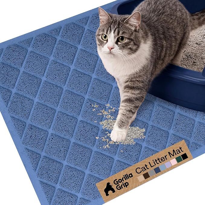 GORILLA GRIP Cat Litter Box Mat, Cushioned Coil Mesh Litter Trapping Mats, Scatter Control Supplies for Less Mess, Phthalate Free, Ultra Deep Catch Grooves, Rinse or Vacuum to Clean, 24x17 Navy Blue by Unknown