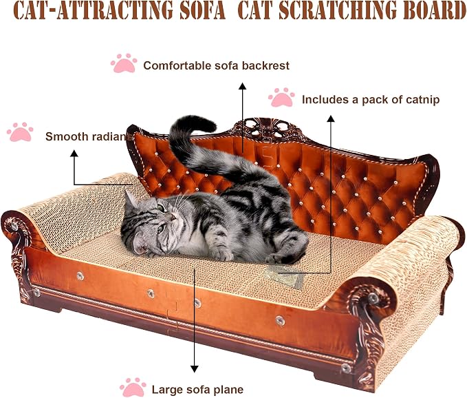 Sofa-Shaped Cat Scratching Couch & Lounge Bed - Thick Cardboard Cat Scratcher Pad (27.6" L x 12.4" W x 11.8" H) - Image 5