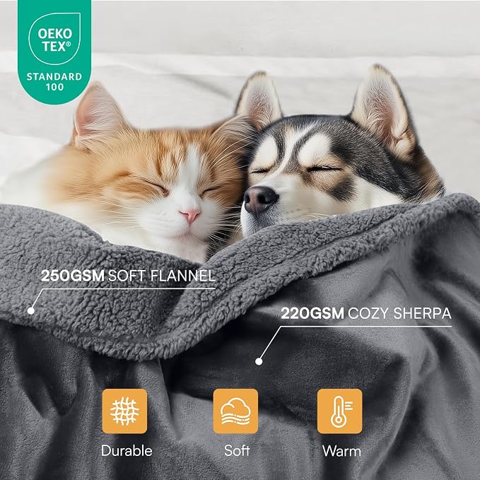 Waterproof Pet Blanket, Liquid Pee Proof Dog Blanket for Sofa Bed Couch, Reversible Sherpa Fleece Furniture Protector Cover for Small Medium Large Dogs Cats, Dark Gray Medium（57" x 40"） | waterproof pet blanket sherpa fleece reversible couch cover bed ... - Image 3