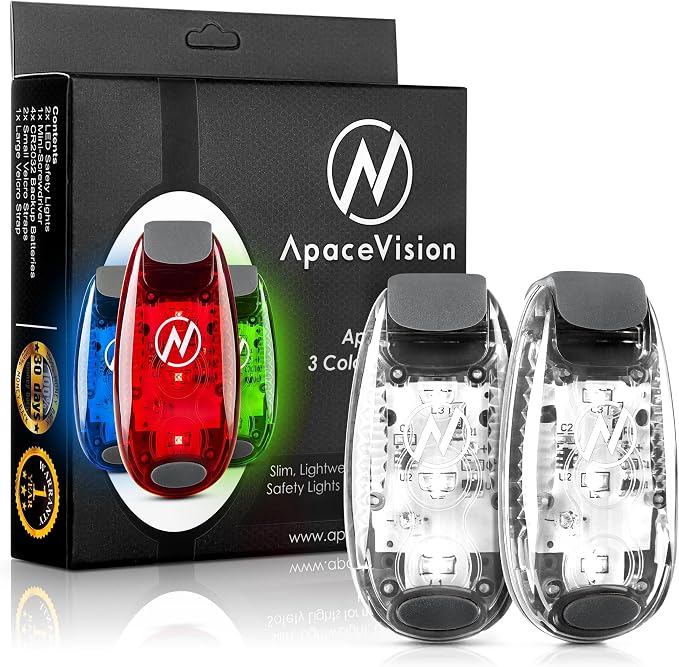LED Safety Light (2 Pack) - Clip On Strobe/Running Lights for Runners, Dog, Bike, Walking, Boat, Kayak, Stroller and More - High Visibility Accessories for Your Reflective Gear, Bicycle by ApaceVision