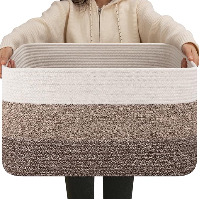 OIAHOMY Blanket Basket Laundry Basket Dog Toy Basket 75L Dark Brown | Large Storage Basket,Baby Basket,Toy Storage,Woven Rope Basket for Blankets,Blanket Storage for Living Room by MasterofSpaceOptimization