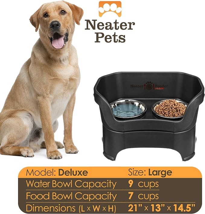 Neater Pet Brands Neater Feeder Deluxe Mess Proof Dog Bowls Elevated for Large Dogs Over 40 lbs, Made in USA, No Spill Raised Dog Food Bowl Stand Feeding Station, Food and Water Bowl Set, Black - Image 4