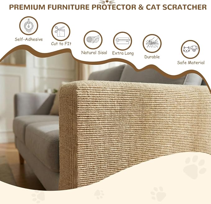 2 Pack 118Inch Cat Carpet Protector for Furniture Couch - Self Adhesive Cat Scratching Mat for Wall Door & Sofa - DIY Trimmable Scratcher Pad Material - Replacement Rug for Shelf Tree. - Image 5