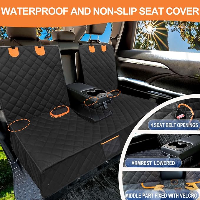 Dog Car Seat Cover for Back Seat Bench Cover, Compatible for Armrest 100% Waterproof & Nonslip Backseat Protector for Pet （Standard） - Image 2