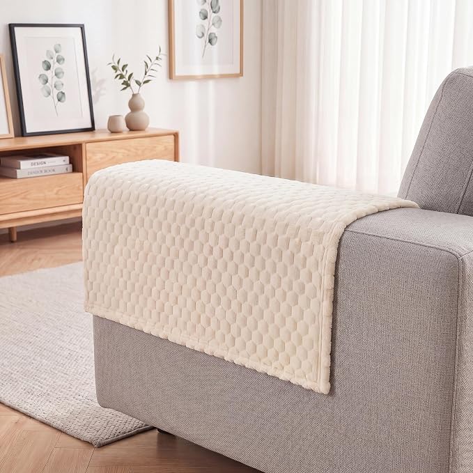 Foxdecor Couch Arm Covers for Sofa Arm Chair Covers Set of 2 | Sofa Arm Covers Cat Scratch Resistant Couch Protectors, Washable Armrest Cover Furniture Arm Covers, White 18x24 in - Image 2