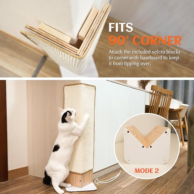 PETKARAY Couch Corner Cat Scratcher, 22" Corner Scratching Post Wall Scratcher, Sisal Furniture Protector for Sofa with Reversible Base, Small - Image 5