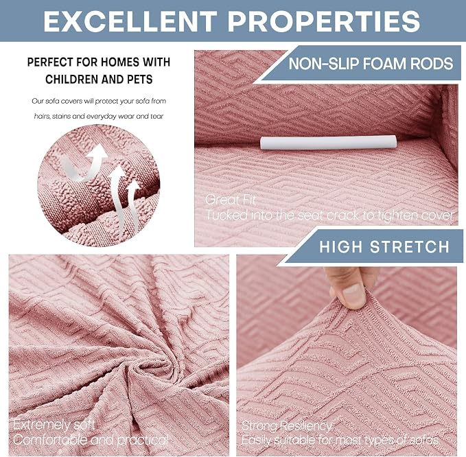 ZNSAYOTX 1 Piece Jacquard Couch Covers for 3 Cushion Couch High Stretch Sofa Cover for Pets Dogs Anti Slip Extra Large Sofa Slipcovers Furniture Protector (X-Large,New Pattern Rose) - Image 4