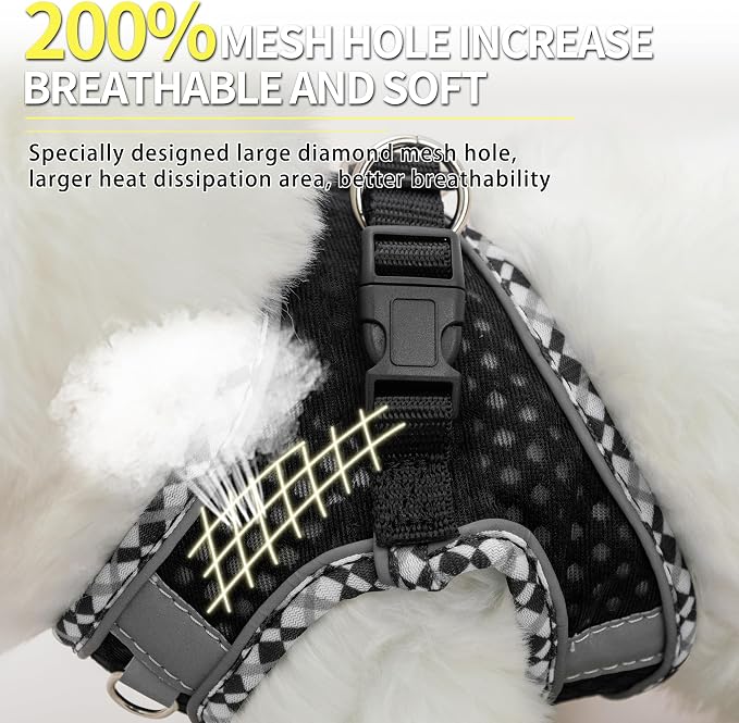 Dog Harness and Leash Set for Walking, Summer Step in Vest Harness | Reflective Bands,Thin Breathable Pet Supplies,Extra Small Dogs and House Cats Black XS - Image 3