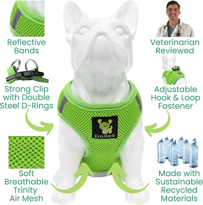 EcoBark Teacup Dog Harness, Luxury Soft Step in Dog Vest, Green, XXXS | Reflective Mini Body Halter Vest for Puppy & Tiny Dogs Under 5 lbs, No Choke Breathable Mesh, Luxury Soft Dog Harnesses - Image 3