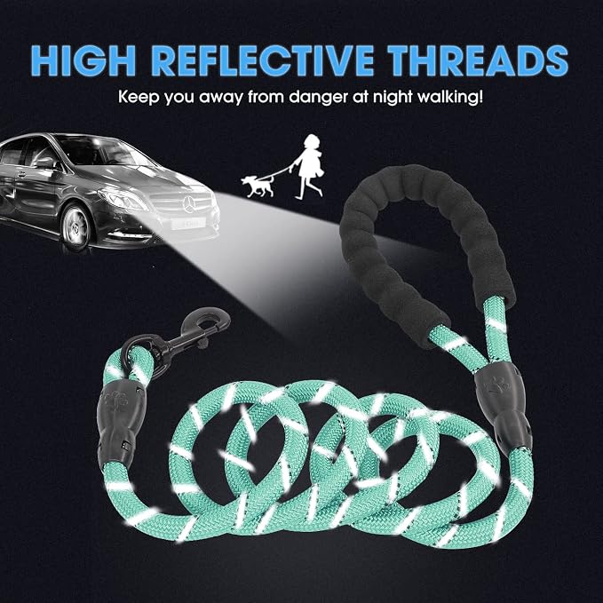 2/4/5/6 FT Dog Leash with Comfortable Padded Handle and Highly Reflective Threads for Small Medium and Large Dogs (5FT-1/2'', Turquoise) - Image 4