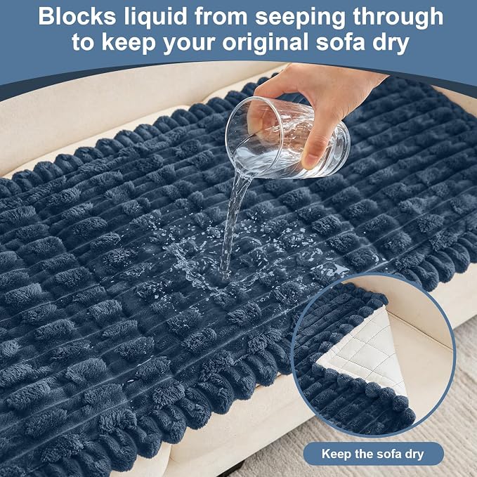Waterproof Dog Couch Cover, Non Slip Pet Sofa Protector, Thick Fuzzy Couch Cover for Dogs, Machine Washable Furniture Protector, Scratch Resistant Pet Couch Mat(Berlin Blue, 28" x 83"/70 x 210cm) - Image 3