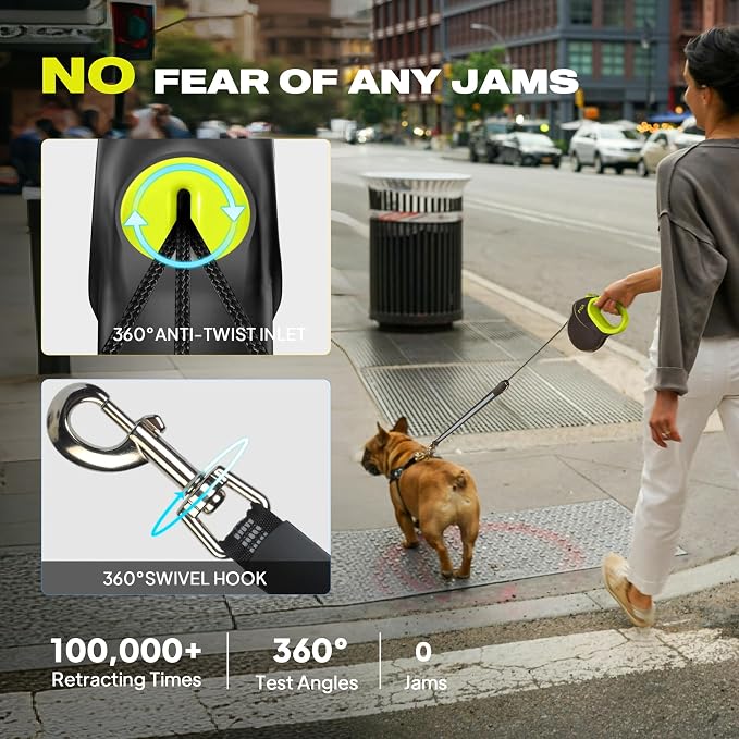 Fida Upgraded Retractable Dog Leash, 30ft, Heavy Duty, Neon Yellow | Long Walking Leash for Medium/Large Dogs up to 110 lbs, 360° Tangle-Free, Soft Grip, One-Hand Brake - Image 4