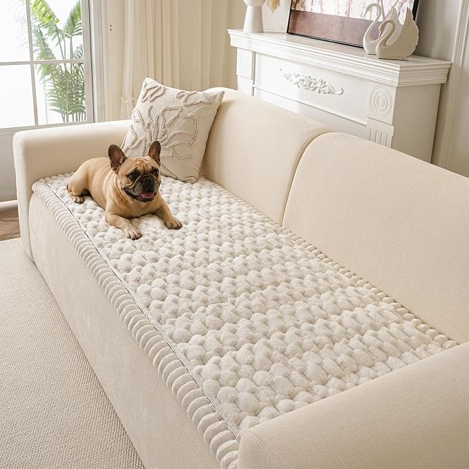 Couch Cover for Dogs Washable, Non Slip Soft Cozy Beige | Pet Friendly, Fuzzy Durable Plush Thick Slipcovers for 3 Cushion Sofa Cover Protector Mat Bed Furniture Couches 27.6"x59.06" by CoSofSLIP