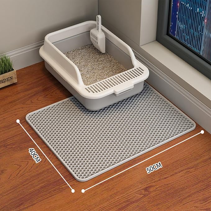 HCY&WLD 2-Pack Cat Litter Mat, Double Layer Honeycomb Waterproof Urine Proof Non-slip Litter Trapping Mat, Less Waste, Easy to Clean Cat Litter Box Mat, Kitten Indoor Supplies (Gray, 20x16 Inches) - Image 7