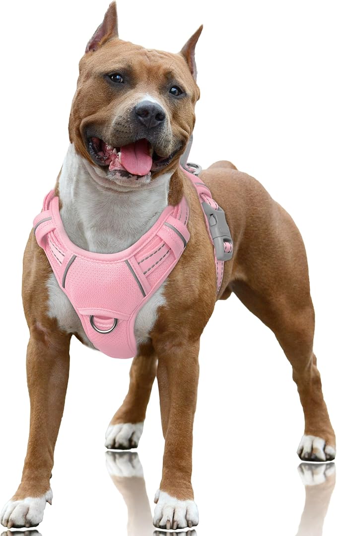 BARKBAY No Pull Dog Harness Large Reflective Dog Harness with Front Clip and Easy Control Handle for Walking Training Running with ID tag Pocket(Baby Pink,L) by BARKBAY