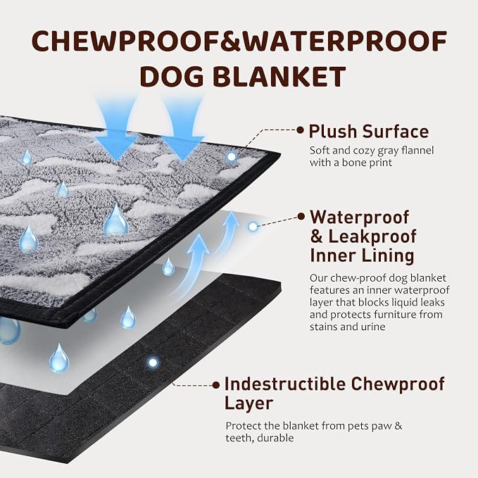 25"x35" Double-Sided Chew Proof Dog Blanket for Sofa Bed Dog Crate | Indestructible Dog Blanket for Aggressive Chewers, Flannel Tear-Resistant & Waterproof Pet Throw Blanket Furniture Protector - Image 2