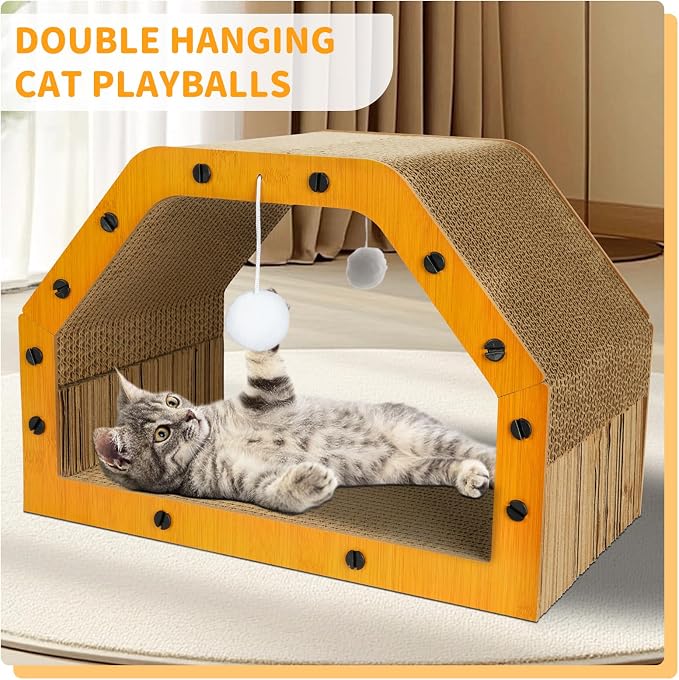 TIMIEEYA Cardboard Cat House - Large Cardboard Cat Scratcher Cozy Cats Lounger as Tunnel and Sofa, Cat Scratcher for Indoor Cats, Safe & Secure - Image 4