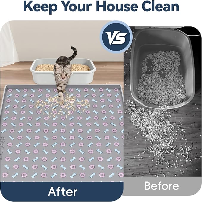 Silicone Cat Litter Mat 40" x 28" Cat Mat for Litter Box, Light Grey | Extra Large Litter Box Mat, Waterproof Cat Litter Trapping Mat, Non-slip, Leakproof Kitty Litter Mat with Bone Pattern - Image 4