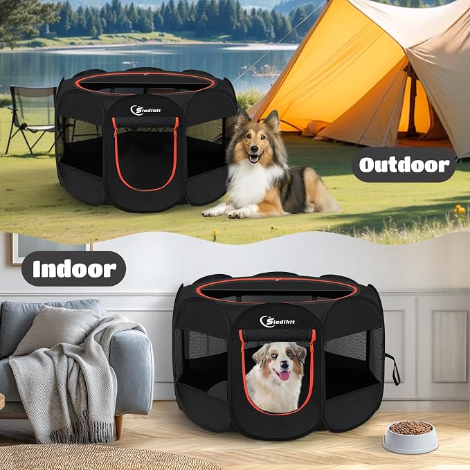 Siedihit Dog Playpen, Large Puppy Pet Playpen, Dog Crate Tent Cage Indoor | Outdoor, Portable Pop Up Dogs Kennel Playpen with Carrying Case for Dogs/Cats/Rabbits, Black - Image 5