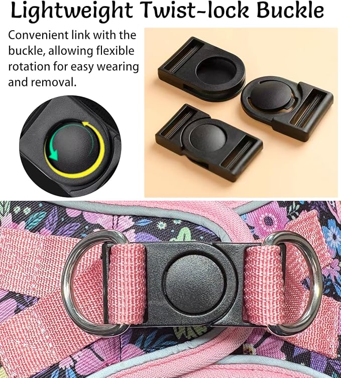 Mihqy Step in Dog Harness and Leash Set, Breathable Mesh, Pink Floral,XXS | Reflective, Adjustable No Pull Harnesses for Small Dogs Puppy and Cats, Lightweight Vest Harnesses, Fashion Floral Design - Image 6