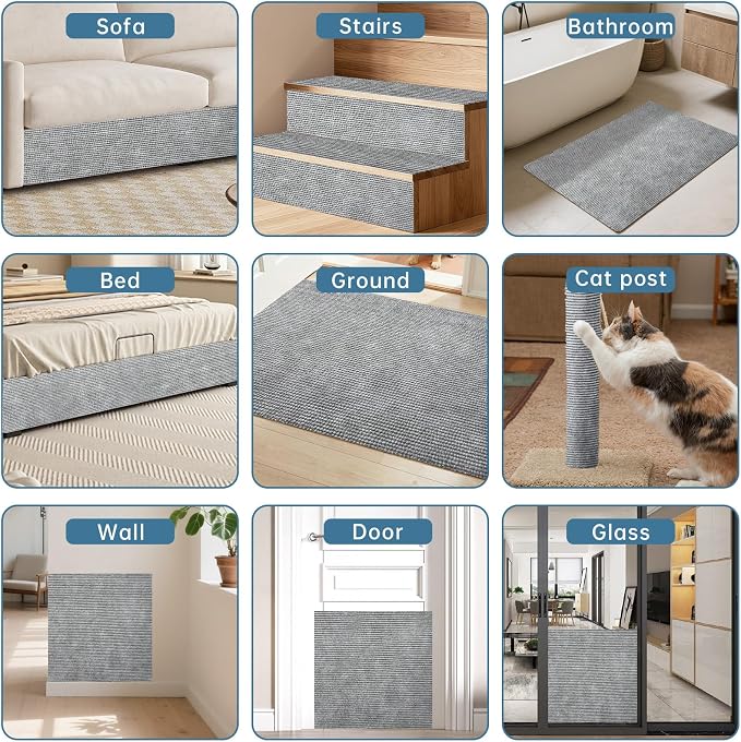 cat Scratch Furniture Protector (Light Grey,78.7x15.8Inch) | Self-Adhesive , Trimmable , Anti-Scratch for Couch & Carpet Corners,Protects Furniture from Indoor Cats - Image 6