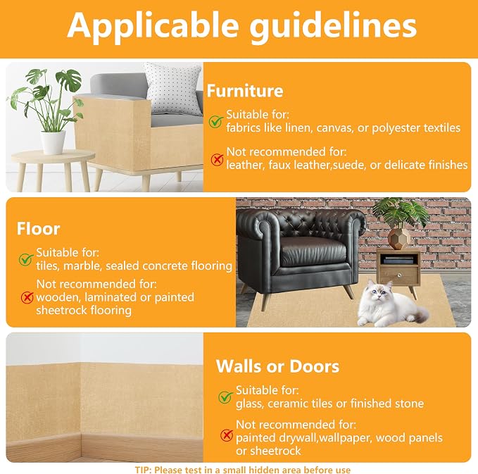Cat Scratch Pad for Wall, Scratch Furniture Protector(78.7”×15.8”) | Cuttable and Adhesive Cat Scratching Mat, Fun Interactive Scratcher (Khaki) - Image 7