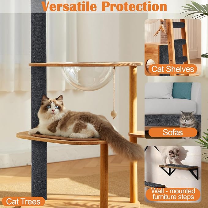 Cat Scratch Furniture Protector - 118" x 13.8" Trimmable Self-Adhesive Cats Claws Scratch Pads, DIY Cat Climbing Couch Protector for Scratch Post Cat Tree Replacement Indoor (Dark Gray) - Image 6