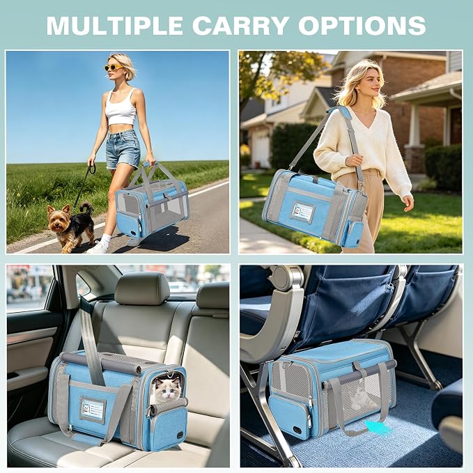 Cat Carrier Airline Approved Privacy Portable Top Load Pet Travel Bag | Soft Sided Pet Carriers for Small Cats Dogs Puppy up to 16 Lbs,Collapsible,Zipper Lock,Luggage Sleeve,2 Storage,Washable - Image 9