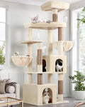 Globlazer Sturdy Cat Tree for Indoor Cats 20 lbs, S68, Beige | 68-inch Large Cat Tower for Adult Big Cats, Heavy Duty Cat Tree with Extra Large Platform, 5 Scratching Post by Globlazer