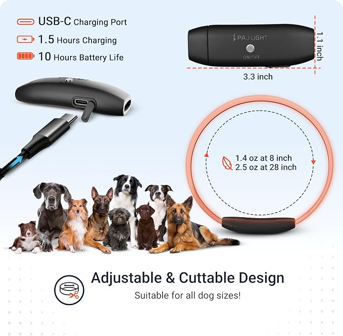 PAJ Light LED Dog Collar for Medium & Large Dogs | USB Rechargeable - Waterproof - 7 Light Colors - Flash Mode - Cut-to-Fit Length - Image 5
