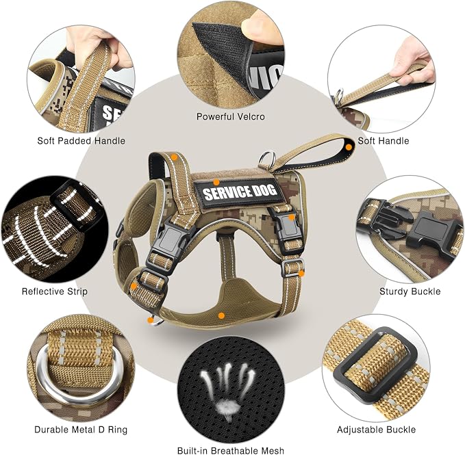 Tactical Dog Harness, No Pull Dog Harness for Medium Large Dogs with Handle & Molle, Military Service Dog Vest Harness in Training Pet Harness for Small Dogs - Image 4