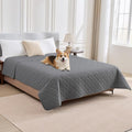 PAWFINITY Waterproof Bed Cover for Dogs, Pet Blanket for Mattress Washable | Paw Print Quilted, Hair Resistant, Anti Cat Scratch, Pee Proof Furniture Protector for Bed, Couch and Sofa, 52x82 Inch, Grey by Pawfinity