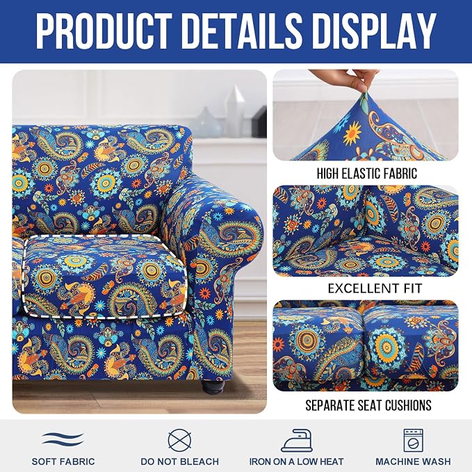 hyha Stretch Couch Covers, Chair/Sofa Covers, Armchair Slipcover for Dogs | Floral Pattern, Printed, 2 Pieces, Separate Couch Cushion Slipcover, Soft Chair Cover with Elastic Bottom for Pets (Armchair) - Image 4