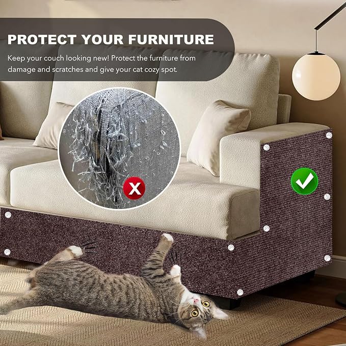 78.7"X15.8" Self-Adhesive Cat Scratching Mat - Durable Couch Protector from Cat Claws, DIY Furniture Protector from Cats Scratching, Sticky cat Scratch wall mat- No Residue, Safe for Cats (Brown) - Image 2