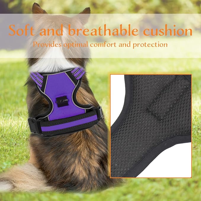 No Pull Dog Harness for Small Medium Large Dogs Adjustable Reflective Pet Vest with Front Clip Padded Harness for Dogs Easy Control Handle Best for Outdoor Training and Walking Purple M - Image 4
