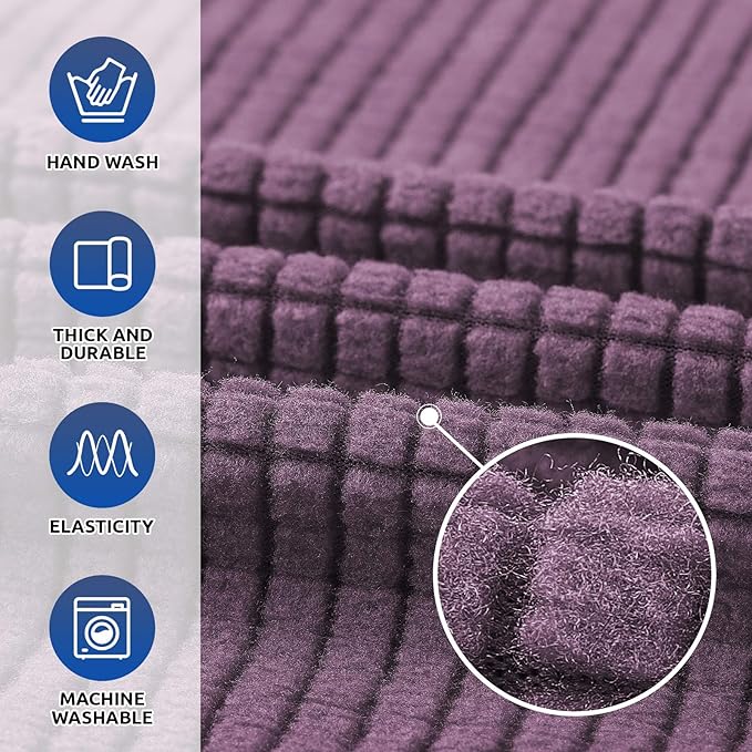 KEKUOU Stretch Oversized Couch Covers for Sofa Slipcover,Dark Purple | 1-Piece Washable Sofa Cover (94"-110") 4-Seater Furniture Protector, Soft Jacquard Non-Slip Elastic Bottom for Dogs & Kids - Image 3
