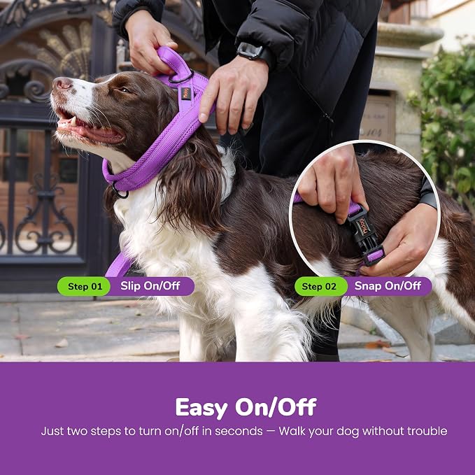 No Pull Dog Harness for Large Dogs, Breathable Mesh Padded, Purple, L | Quick Fit, Easy On and Off, Lightweight, Reflective Vest Harness for Night Safty, Easy for Walking and Training, Chest 26-32" - Image 4