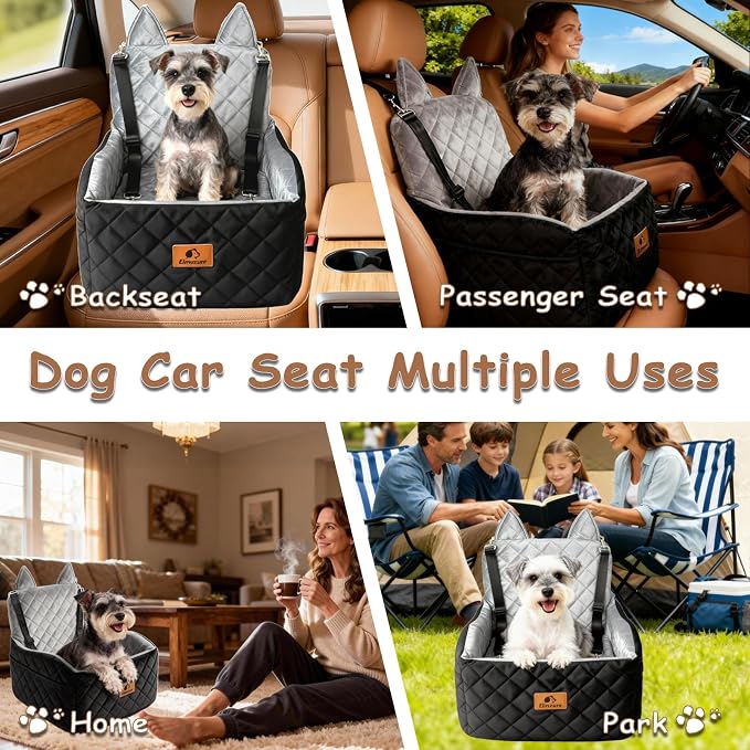 6" Elevated Dog Car Seat Bed for Small & Medium Dogs up to 35 lbs – Memory Foam Pet Booster Seat with Washable Cover & Safety Tether - Image 7