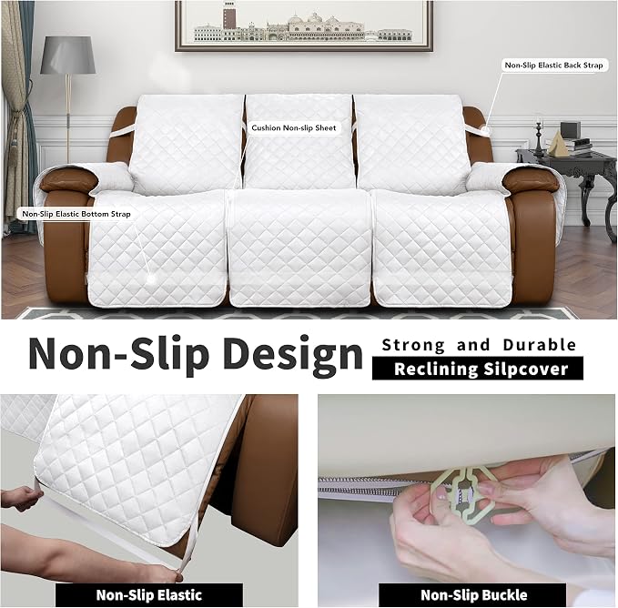 Easy-Going Reversible Couch Cover for 3 Seat Recliner Sofa, White/White | Washable Sofa Slipcover For Dogs, Sofa Cover For Recliner, Furniture Protector Mat, Pet Friendly - Image 4