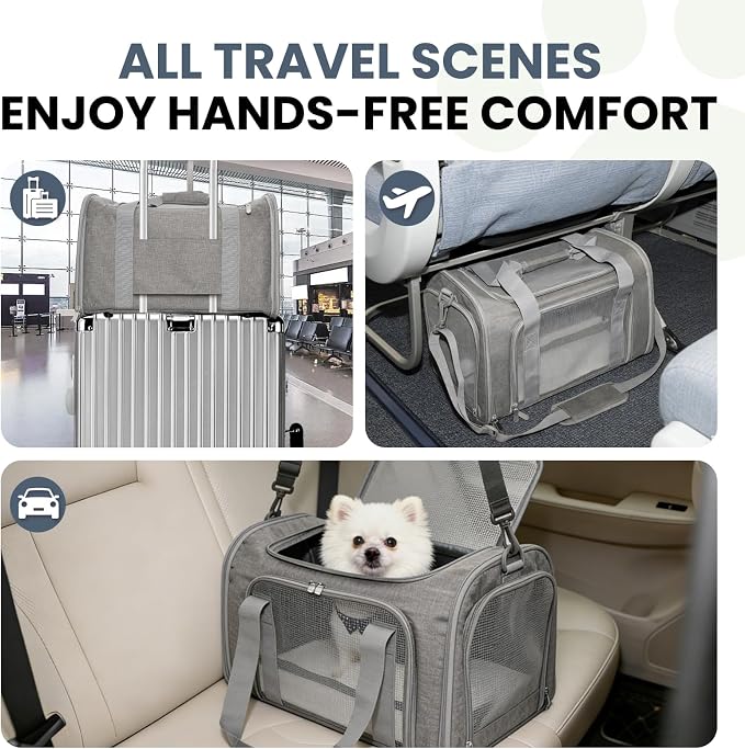 Soft-Sided Cat Carrier 18x11x11 in Expandable Travel Pet Bag 15LBS | For Cats and Small Dogs with Anti-Scratch Mesh Washable Mat Collapsible Escape-Proof Airline Approved with Shoulder Strap - Image 8
