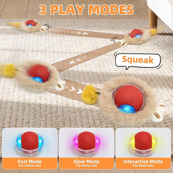 Interactive Cat Toy for Indoor Cats-Hide and Seek Cat Toy with 5-Holes Mat,Automatic Cat Toy Ball with Mouse Squeak in Pouch,Rechargeable Kitten Toy,Motion Activated Ball - Image 4
