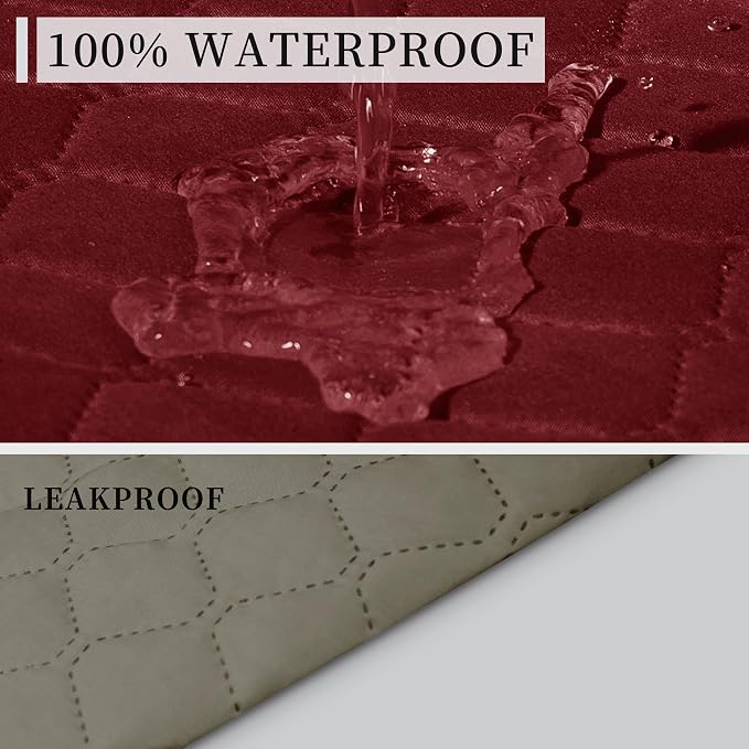 ISSUNTEX Double Protection 100% Waterproof Recliner Covers for Living Room, Reversible Furniture Protector Recliner Couch Sofa Slipcover for Dogs, Pets, Kids (Recliner, Christmas Red/Beige) - Image 3
