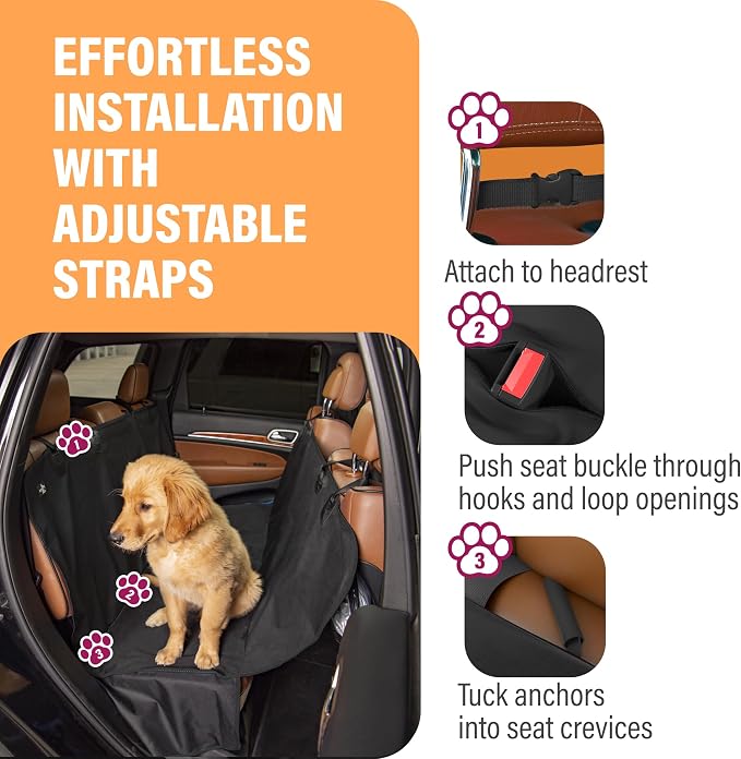Active Pets XL Waterproof Hammock Large Car Seat Cover, Fits SUVs Trucks Big Sedans, Secure Convertible Travel Bed Protects Backseat Cargo from Dog Puppy Pet Water Food Drool Urine, Black Orange Trim - Image 4