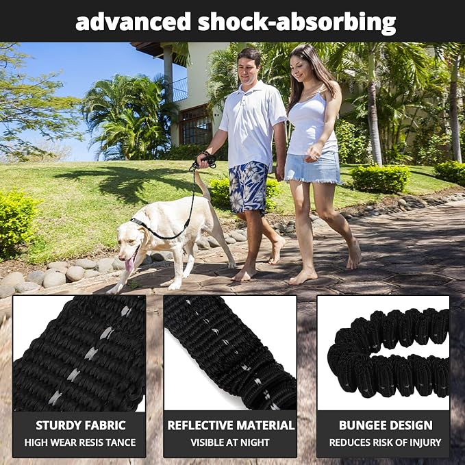 Rope Dog Leash 6 FT: Heavy Duty Leashes with Swivel Lockable Hook Reflective Threads Bungee and Padded Handle - Dog Lead for Large Small Medium Dogs Outside Walking Hiking Black - Image 4