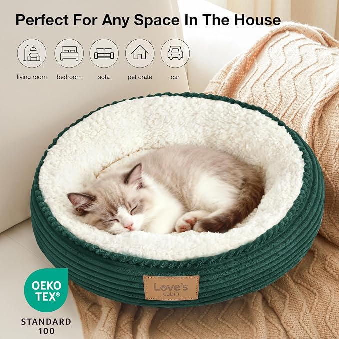 Love's cabin Round Donut Cat and Dog Cushion Bed, 20in Pet Bed for Cats or Small Dogs, Anti-Slip & Water-Resistant Bottom, Super Soft Durable Fabric Pet beds, Washable Luxury Bed Dark Green - Image 6